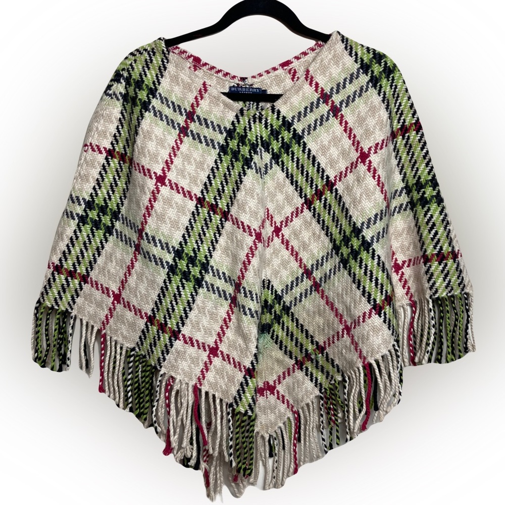 BURBERRY Wool Cashmere Sweater Cape Shawl Poncho Vintage
